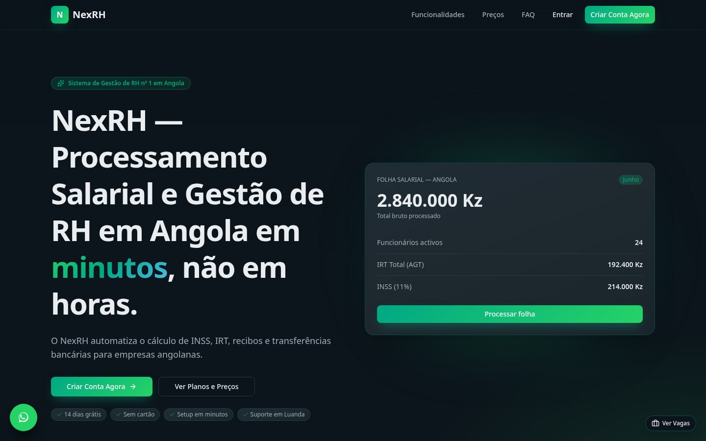 Painel do NexRH com lista de colaboradores e gráficos de RH