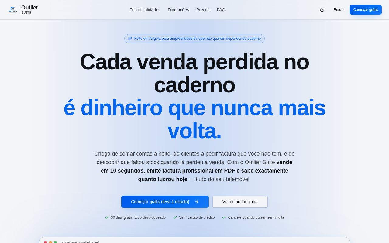 Interface da Outlier Suite mostrando ferramentas de produtividade